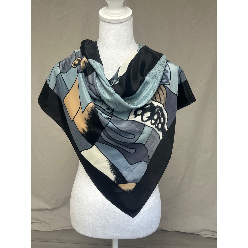 Vintage Picasso Silk Scarf Blue Cubist Art 34" Square Parisian Luxury Statement